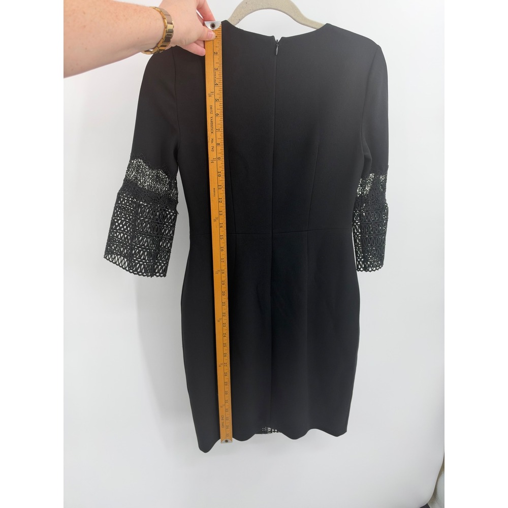 Elie Tahari Black Crochet Sheath Dress – Bell Sleeve Lace Inset Size 2 - Picture 9 of 10